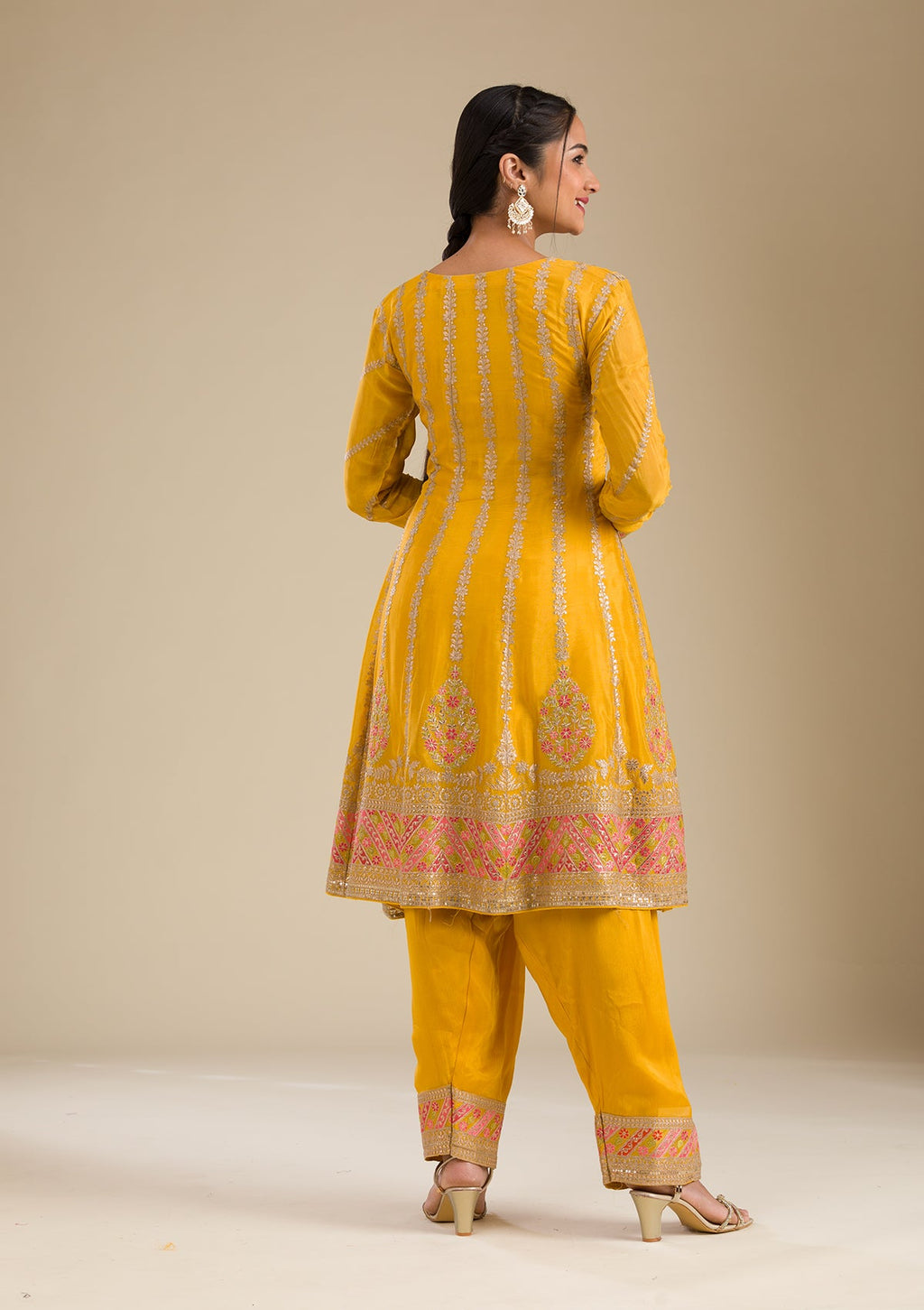 Yellow Zariwork Tissue Readymade Salwar Suit