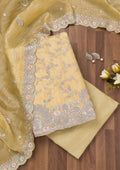 Yellow Zariwork Tissue Unstitched Salwar Suit