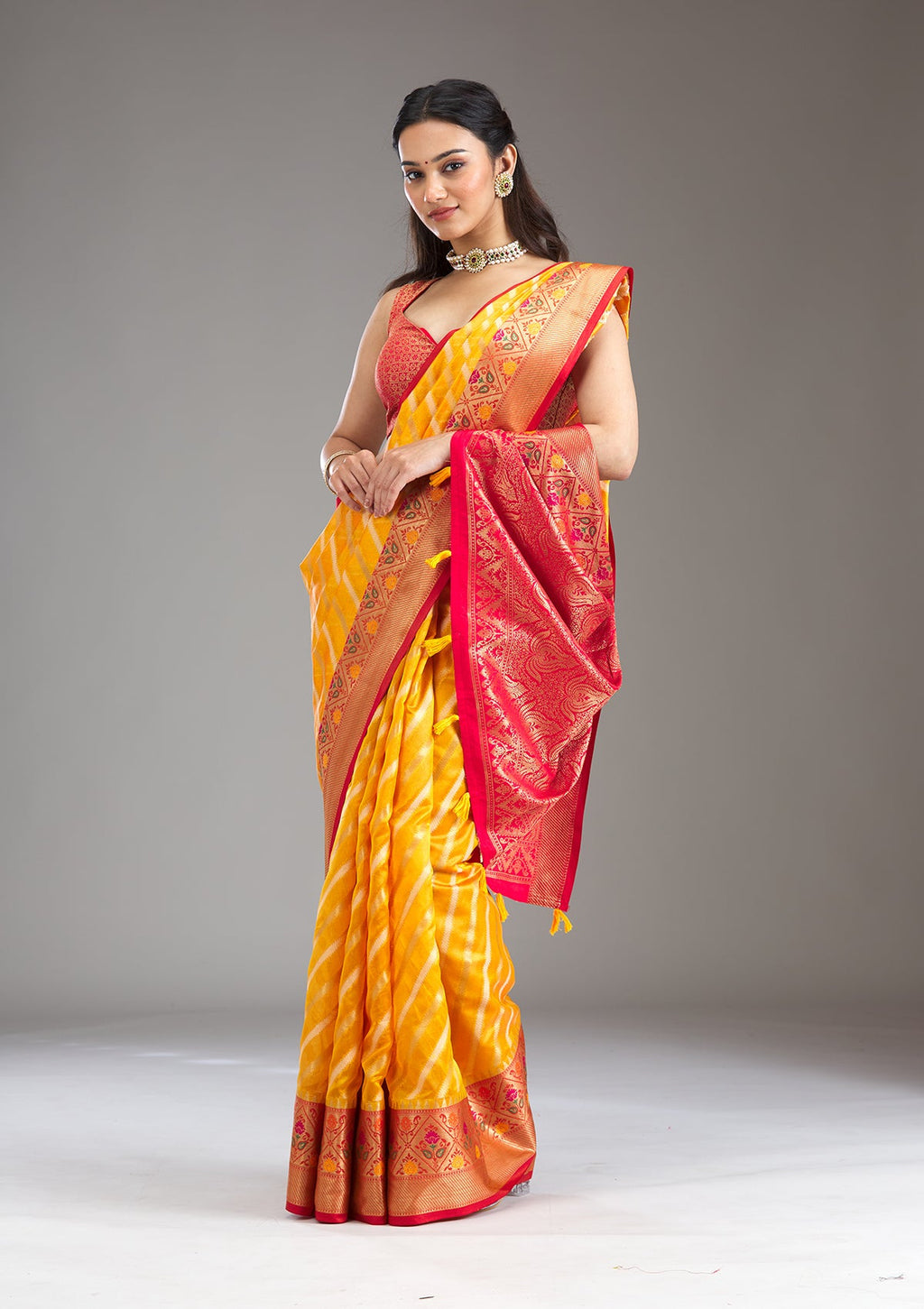 Yellow Zariwork Tissue Saree