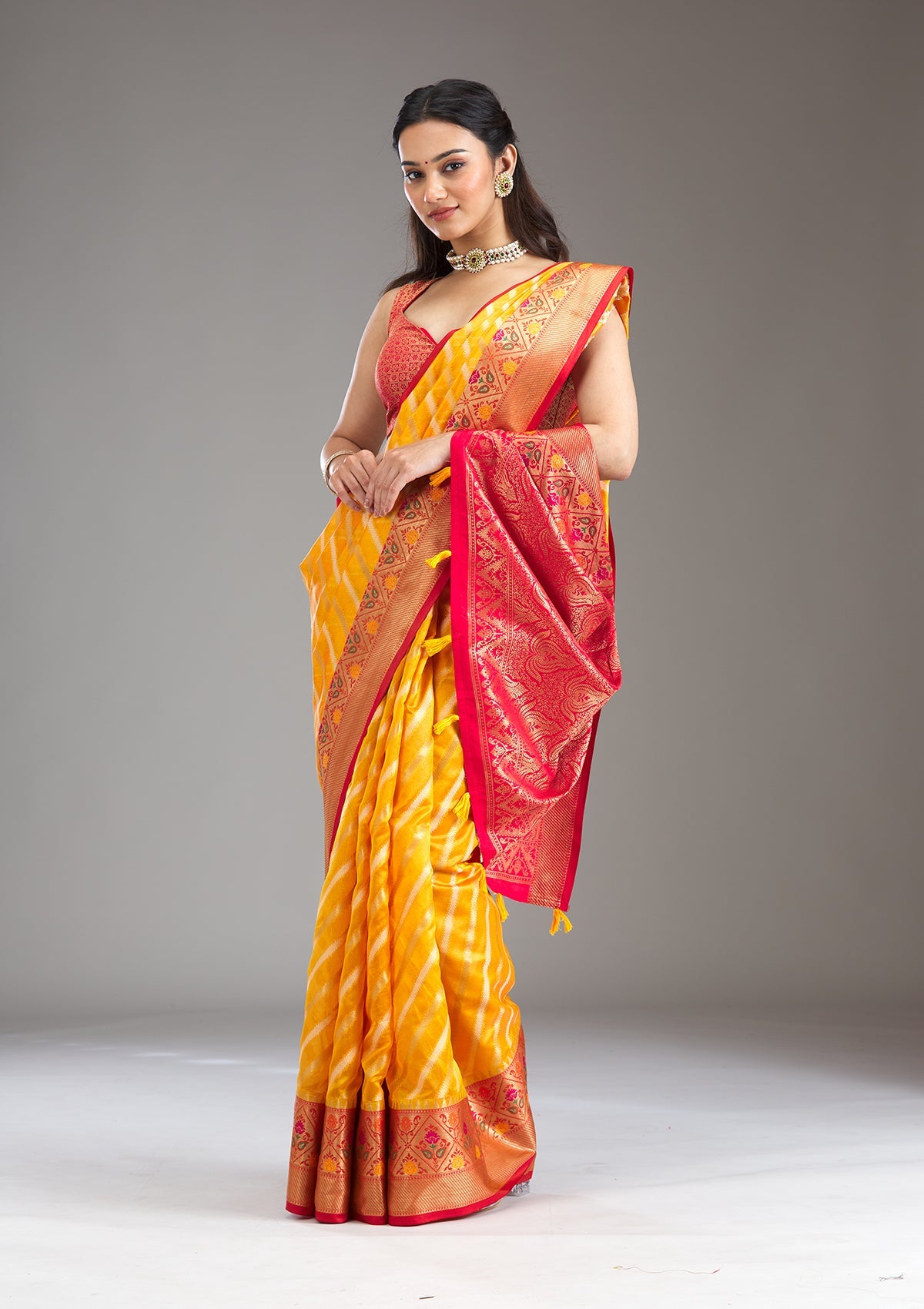 Yellow Zariwork Tissue Saree