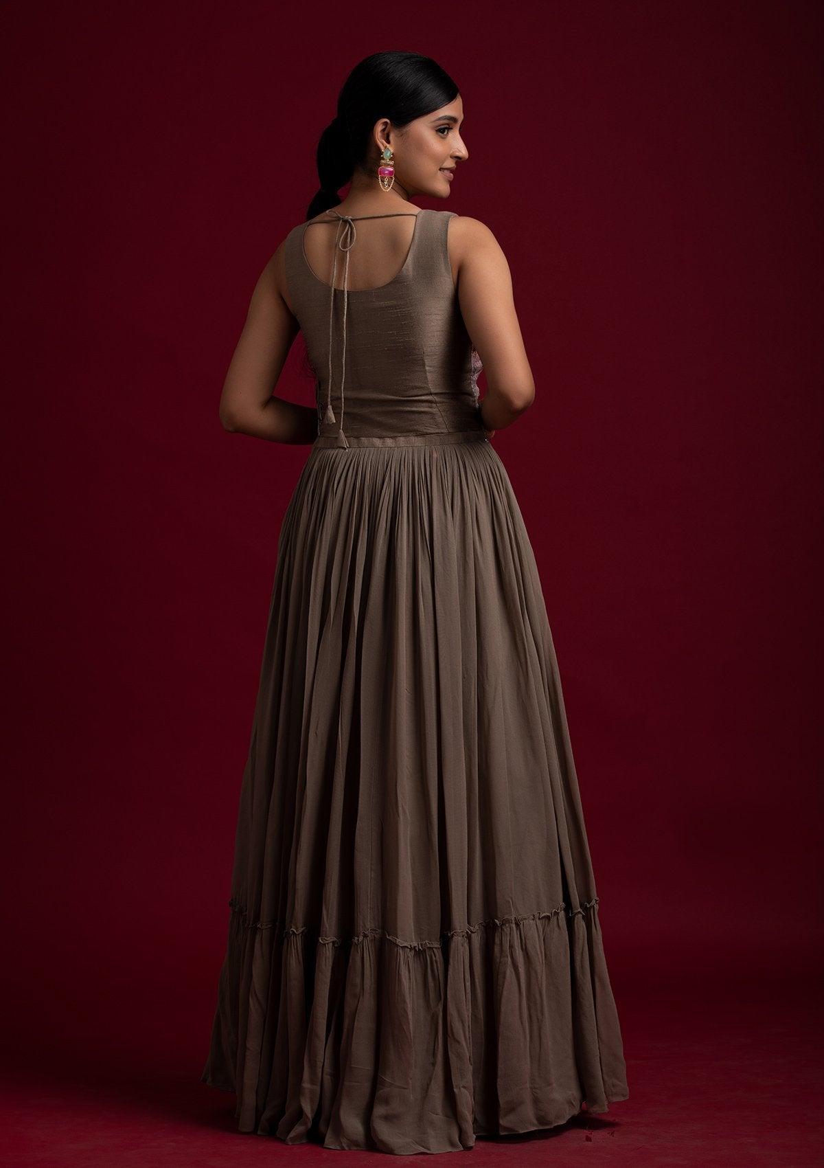 Light Brown Sequins Georgette Designer Gown
