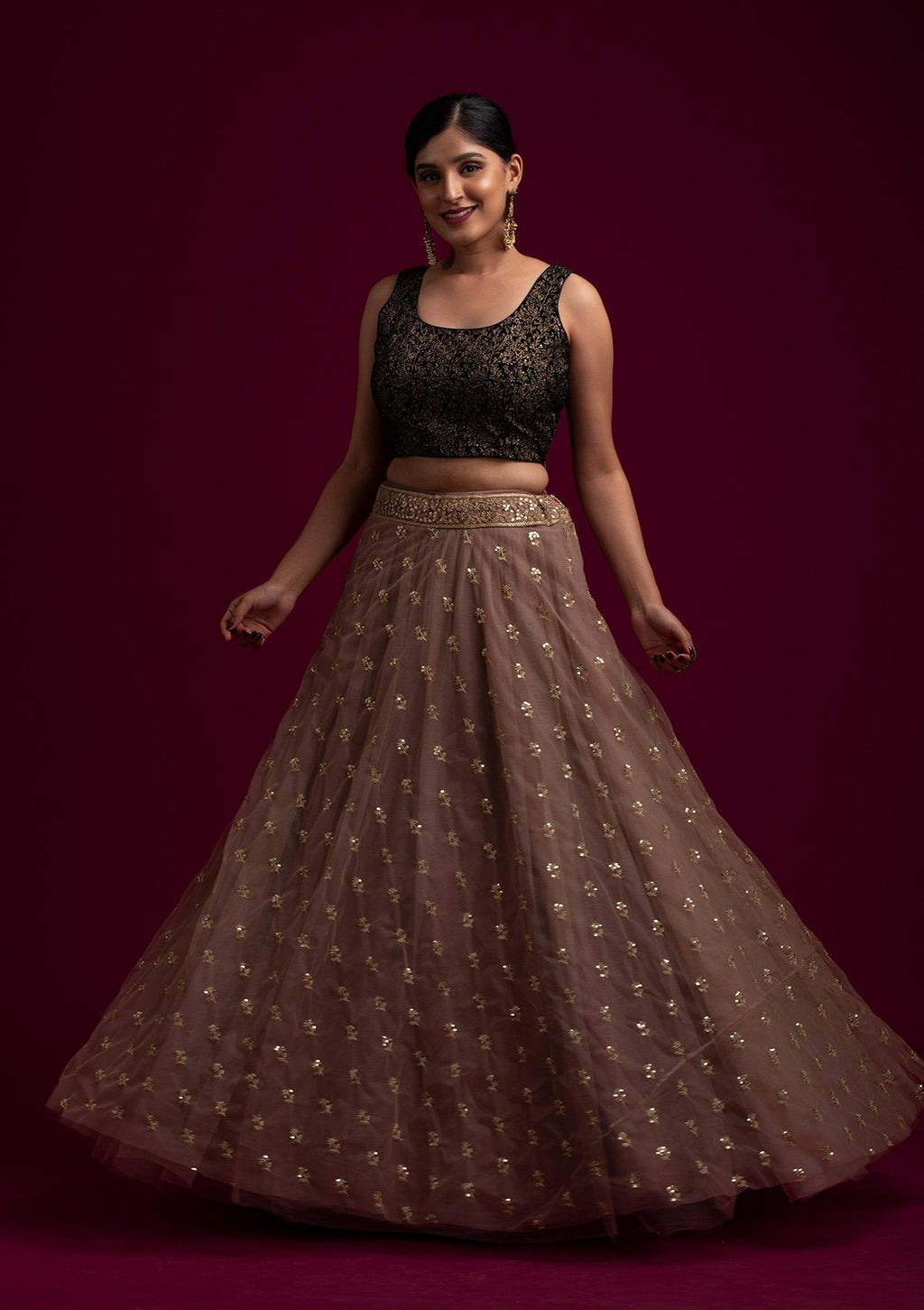 Light Brown Sequins Net Designer Skirt
