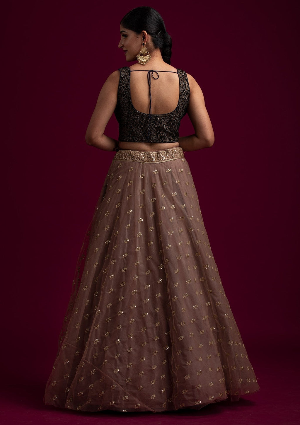 Light Brown Sequins Net Designer Skirt