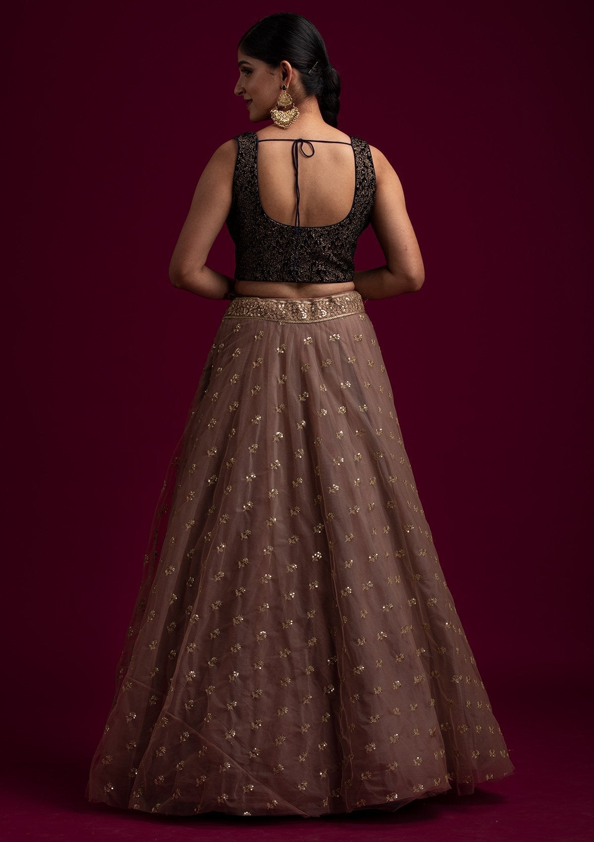 Light Brown Sequins Net Designer Skirt