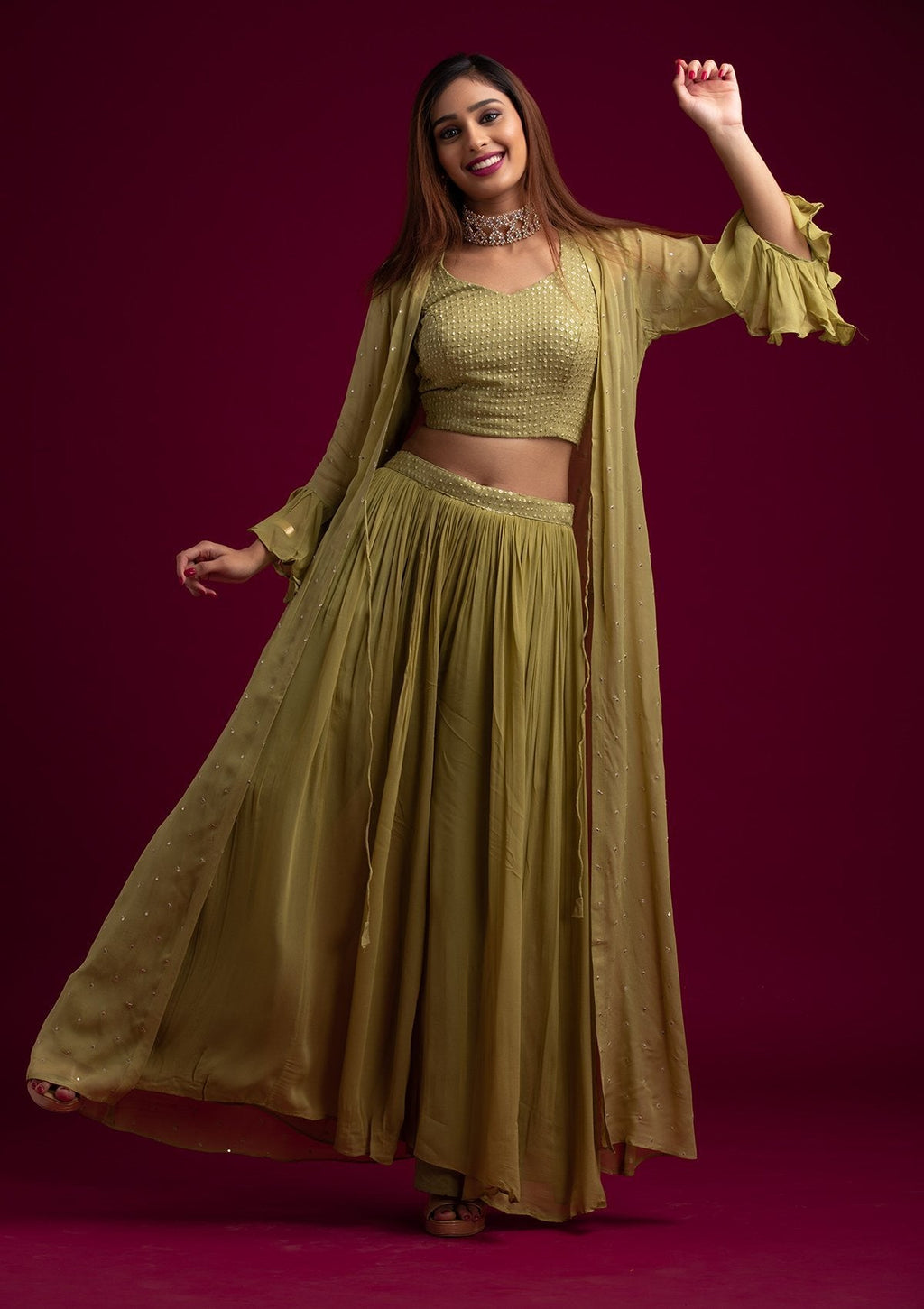 Mehendi Sequins Georgette Designer Salwar Suit