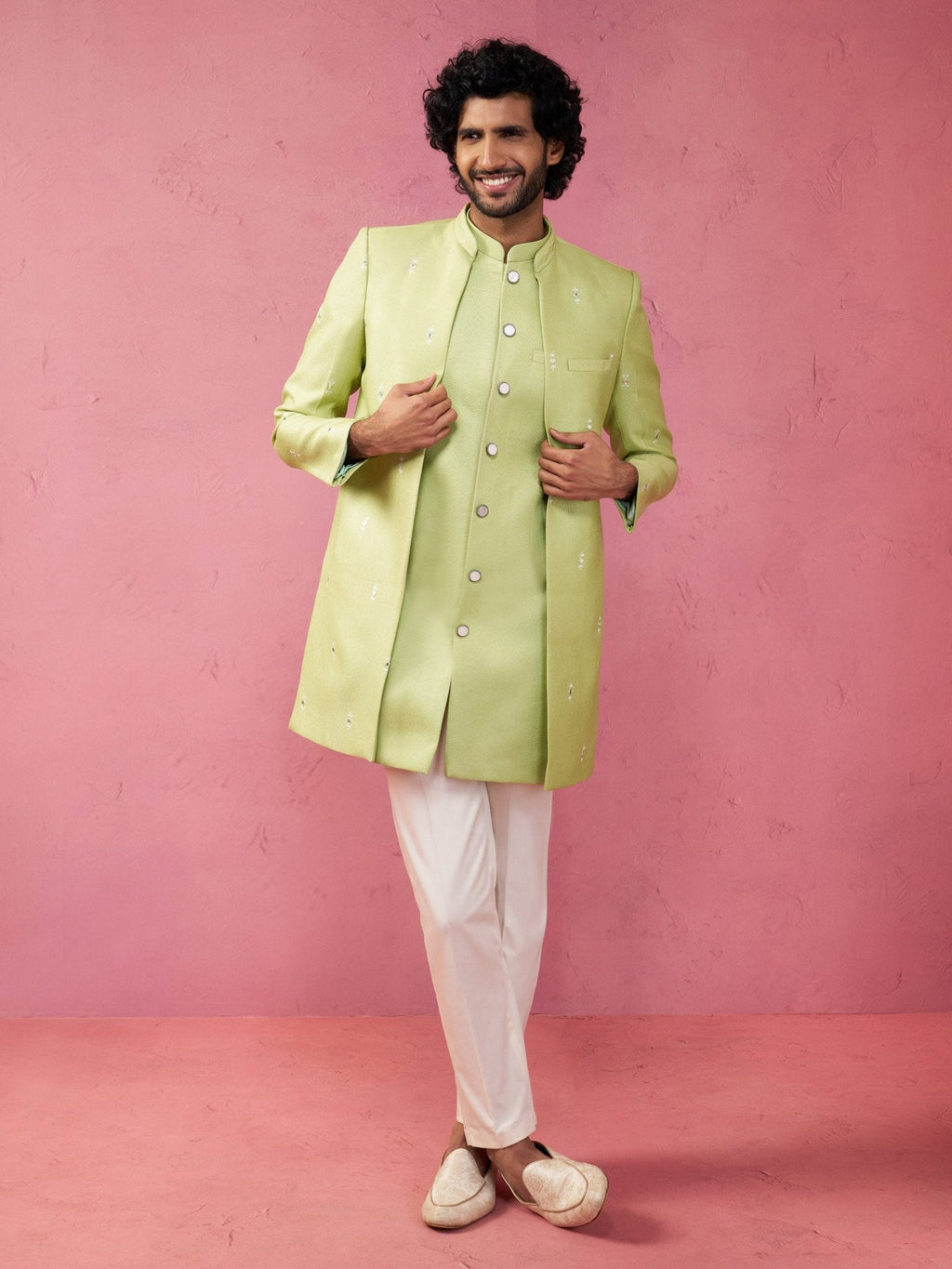 Men Embroidered Indo-Western Coat with Pyjama Set