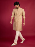 Men's Beige Silk Blend Kurta with Cream Pyjama Set