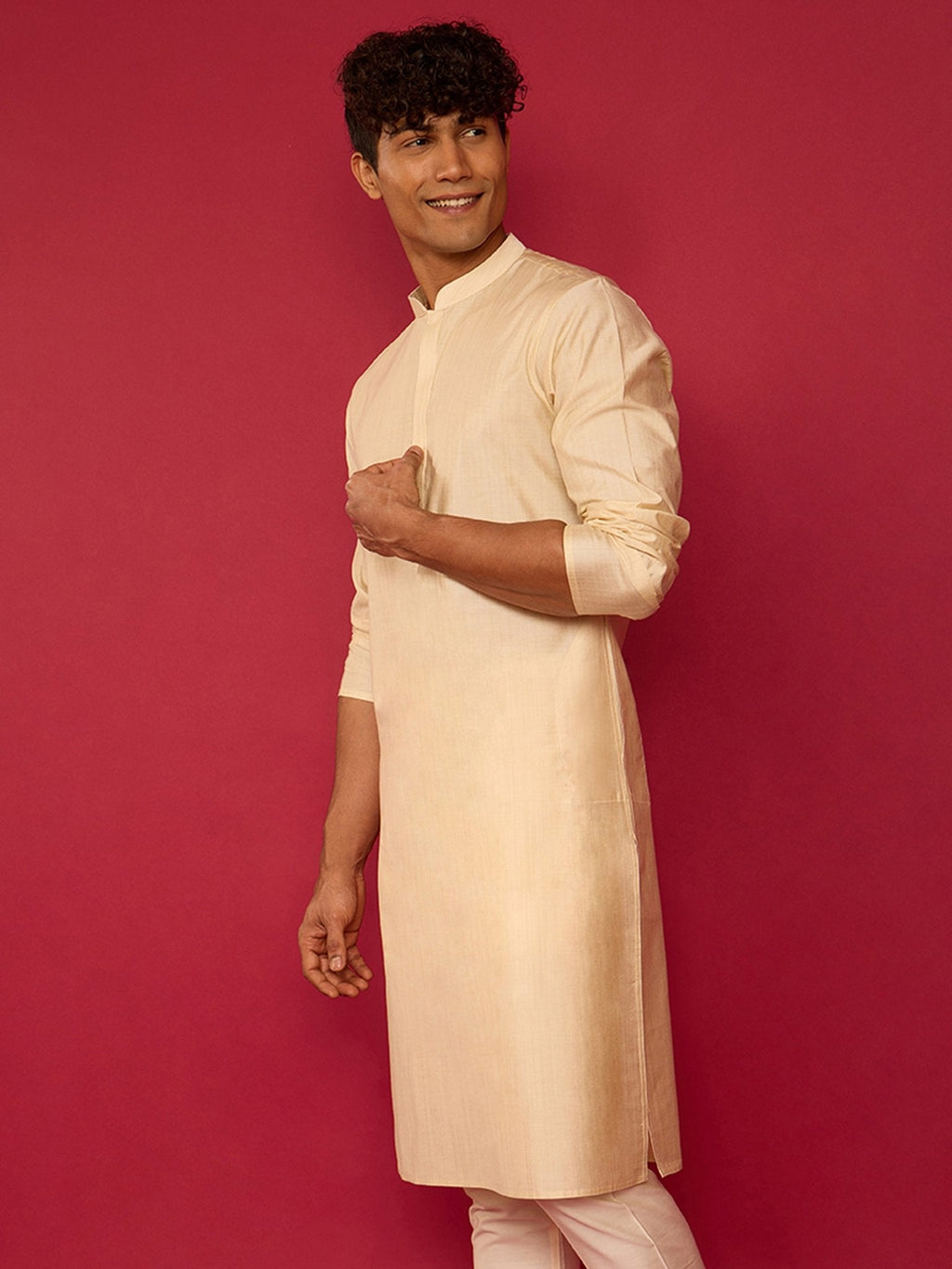 Men's Beige Silk Blend Kurta