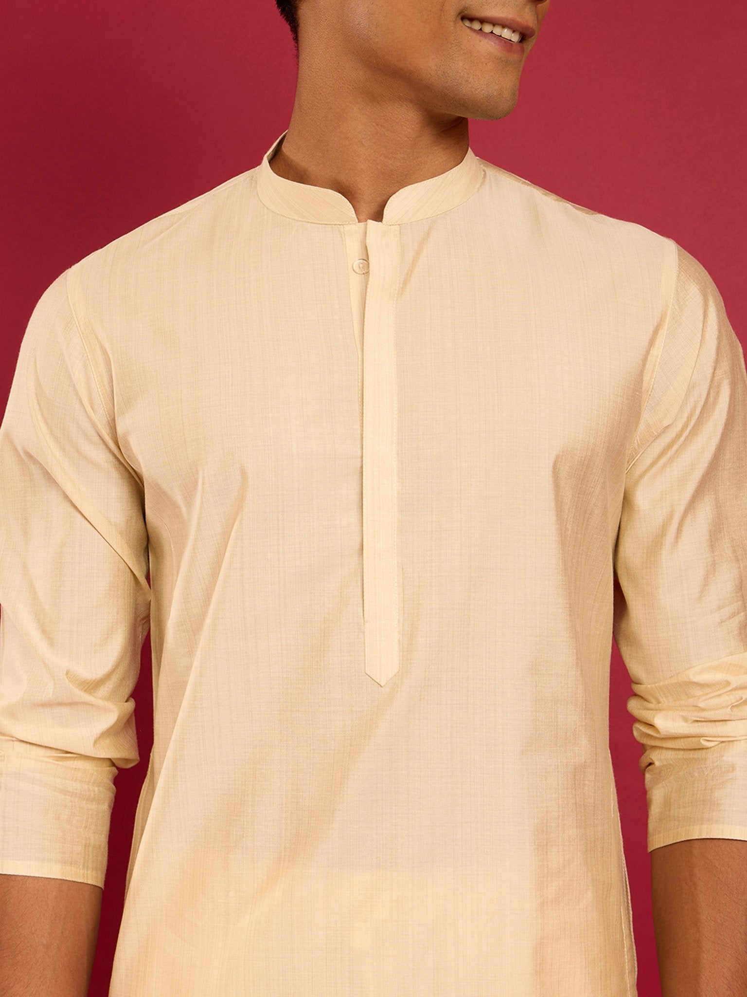 Men's Beige Silk Blend Kurta