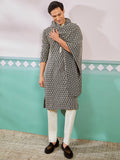 Men's Black Chikankari Embroidered Kurta Set with Cream Satin Pyjama & Black Dupatta