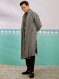 Men's Black Chikankari Embroidered Kurta Set with Fine Satin Pyjama & Embroidered Dupatta