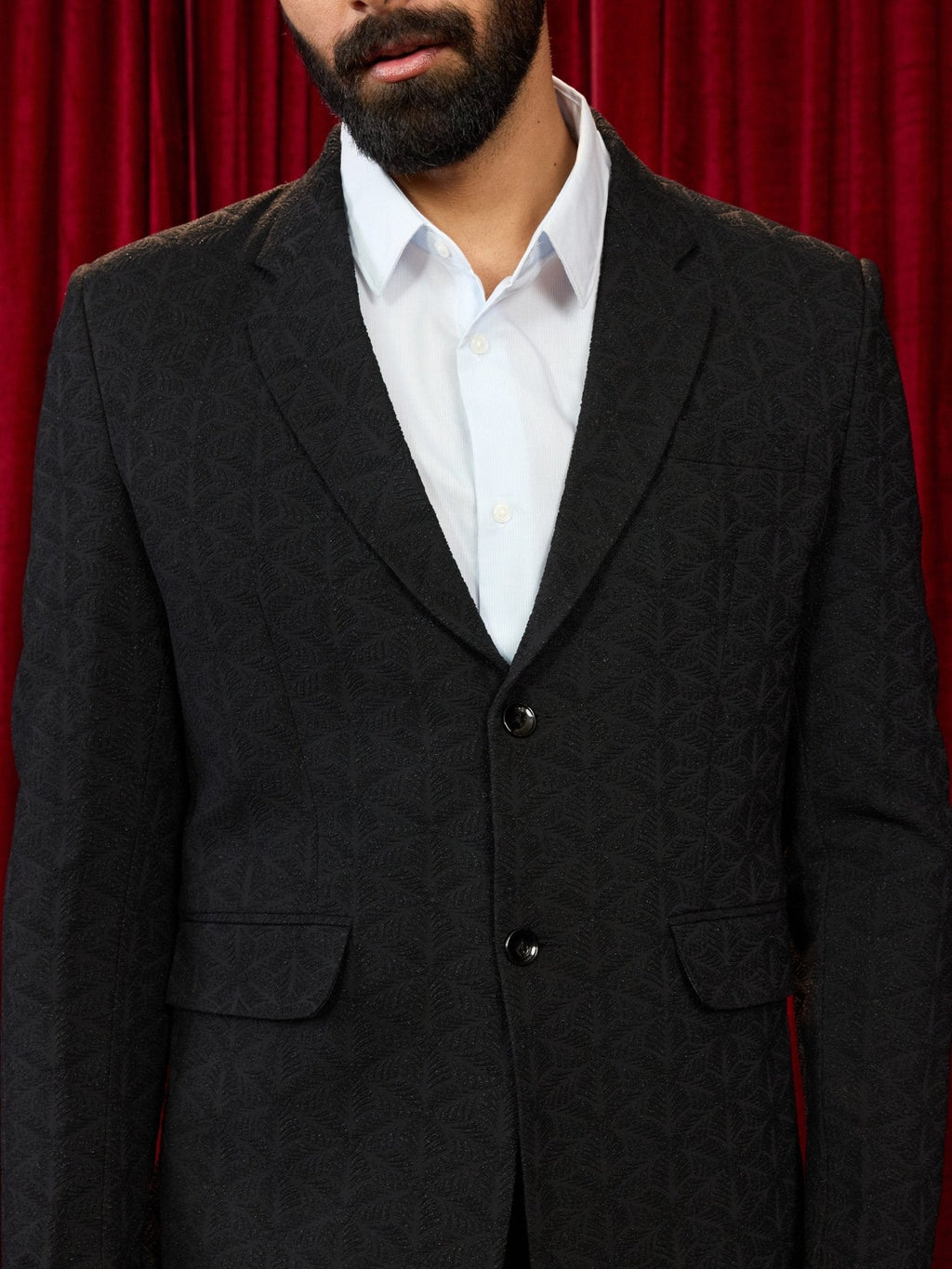 Men's Black Embossed Bafta Blazer & Straight Pant Co-ord Set