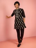 Men's Black Embroidered Kurta Pant Set