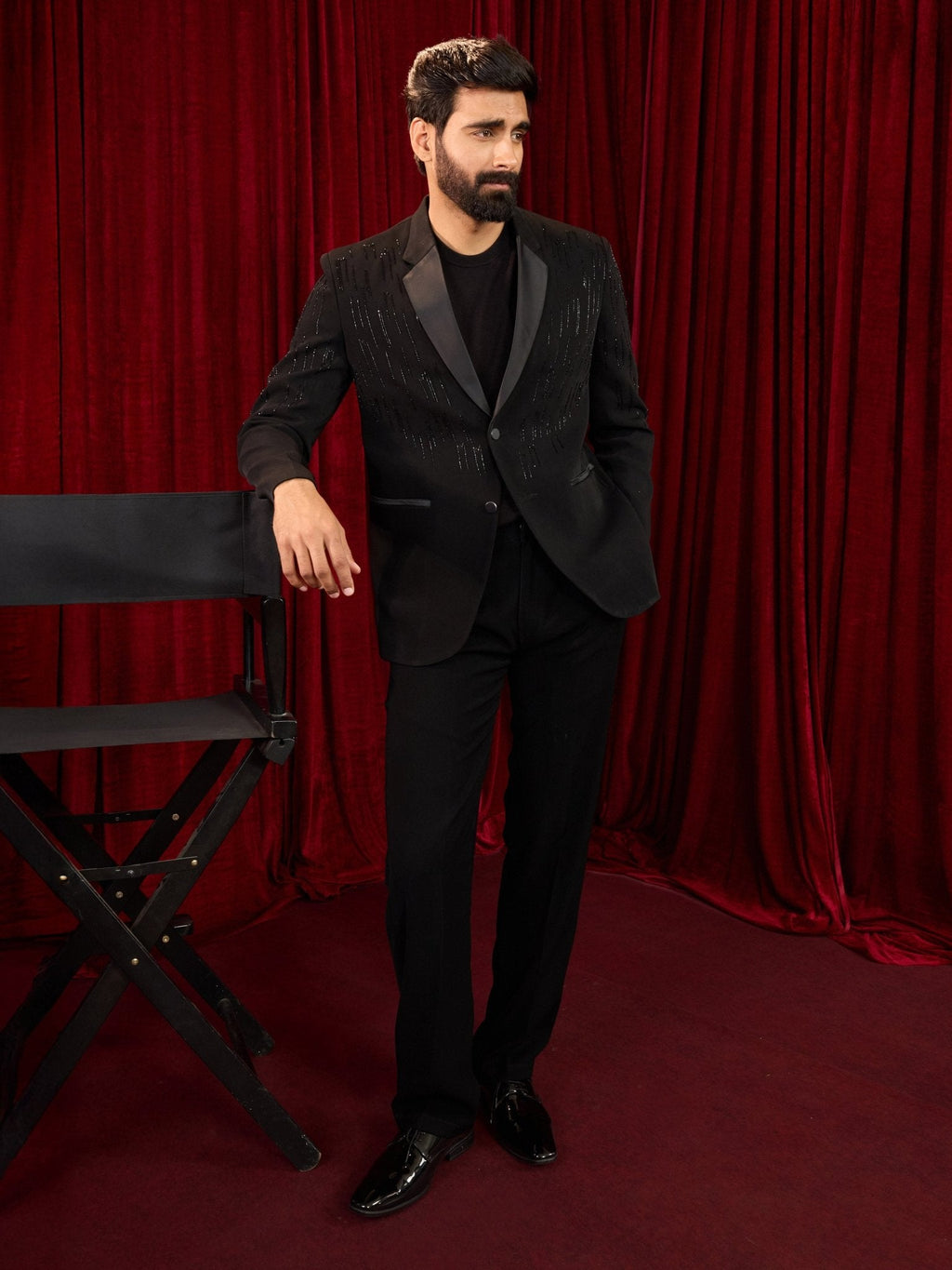 Men's Black Geometric Cutdana Blazer & Straight Pant Co-ord Set
