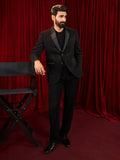 Men's Black Geometric Cutdana Blazer & Straight Pant Co-ord Set