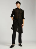 Men's Black Georgette Kurta with Cotton Lycra Pant Set