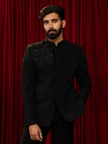 Men's Black Imported Suiting Floral Cutdana Stone Work Full Sleeve Jodhpuri Jacket