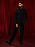 Men's Black Imported Suiting Floral Cutdana Stone Work Jodhpuri Jacket & Straight Pant Set
