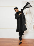 Men's Black Kalka Jacquard Sherwani Set with Kurta, Pyjama & Embroidered Georgette Dupatta