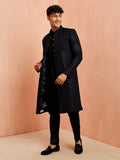 Men's Black Sequin Chikankari Sherwani with Silk Kurta & Satin Pyjama