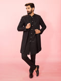 Men's Black Sequin Embroidered Double-Layer Indo Sherwani with Pant Pyjama