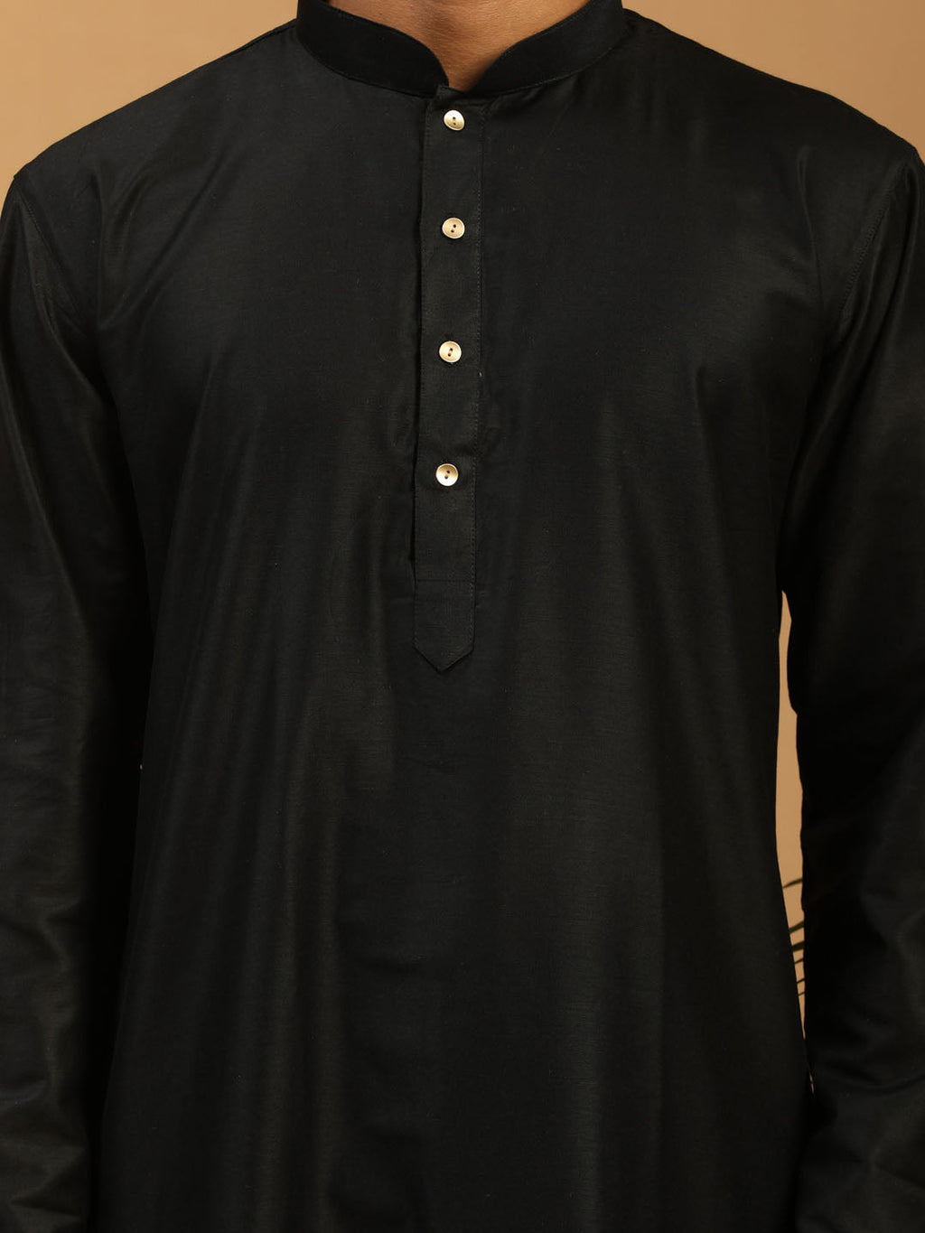Men's Black Silk Blend Kurta Pyjama Set with Mirror Work Dupatta