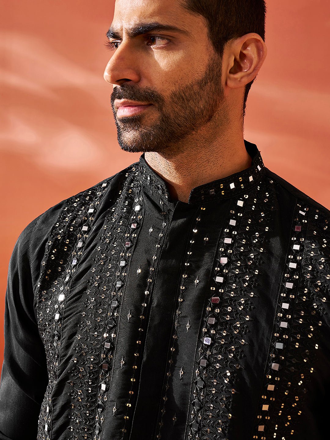 Men's Black Silk Blend Kurta Pyjama Set