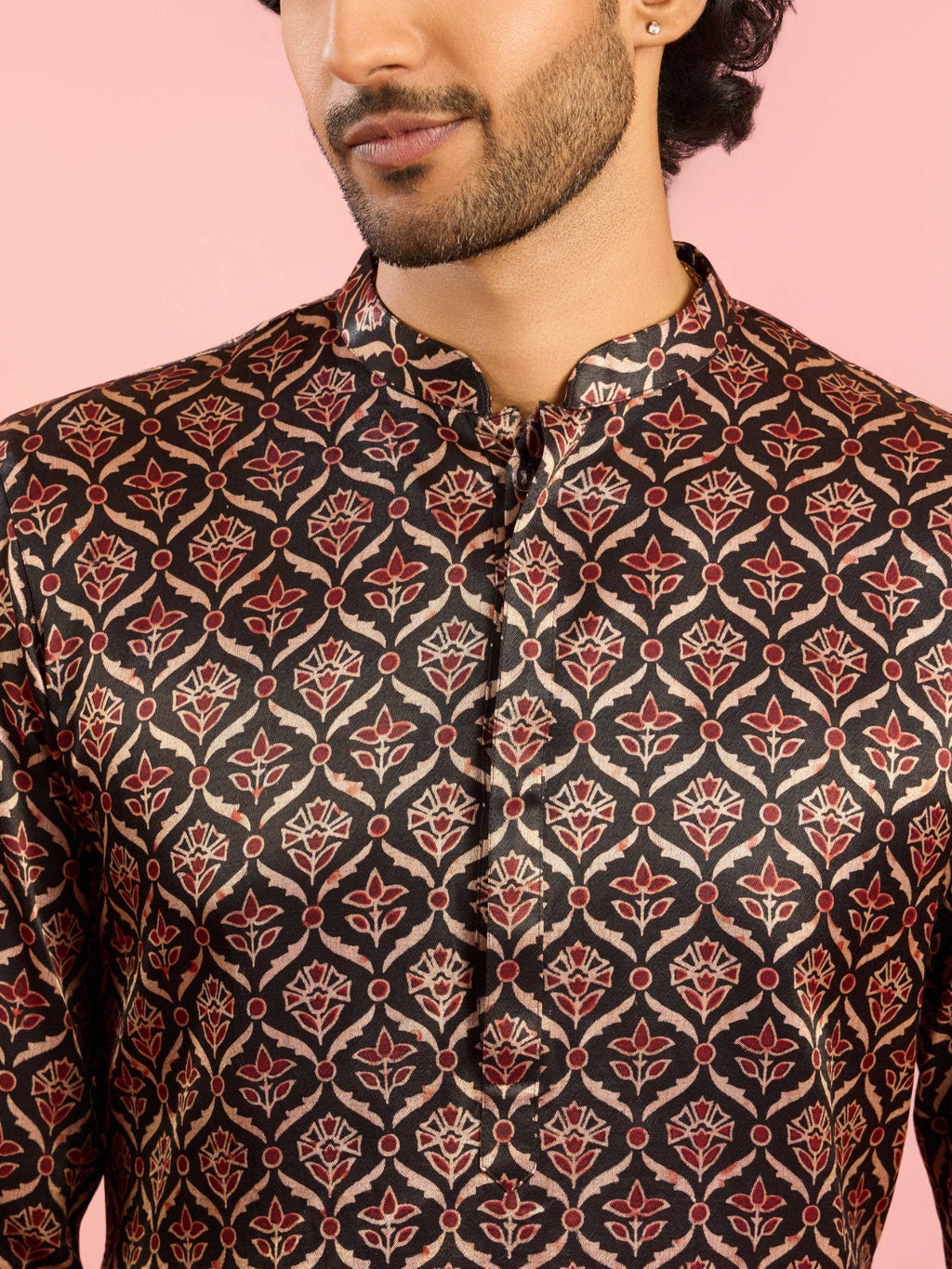 Men's Black Silk Blend Kurta