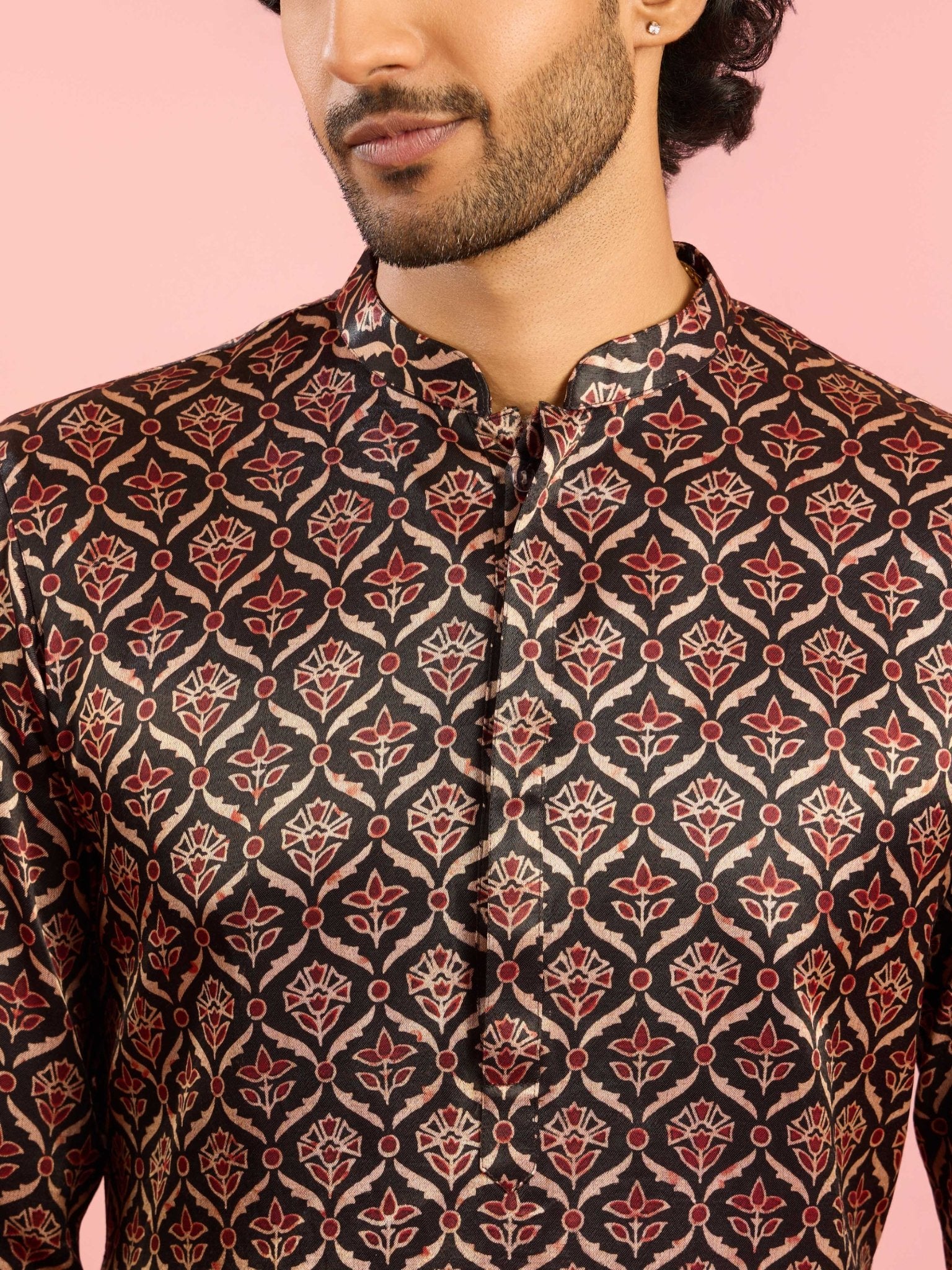 Men's Black Silk Blend Kurta