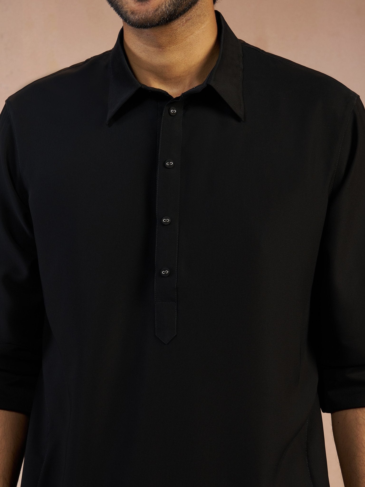Men's Black Solid Silk Blend Pathani Kurta with Patiala Pyjama Set
