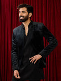 Men's Black Velvet Geometric Sequin Stone Work Full Sleeve Jodhpuri Jacket