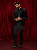 Men's Black Velvet Jodhpuri Jacket with Satin Solid Kurta & Cotton Pant Pyjama 3-Piece Set