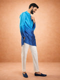 Men's Blue Ombre Silk Blend Sequin Kurta with Cream Silk Pant