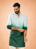 Men's Bottle Green Silk Blend Ombre Sequin Kurta