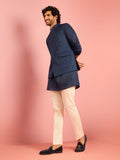 Men's Cream Silk Blend Floral Embroidered Nehru Jacket with Kurta Pyjama Set