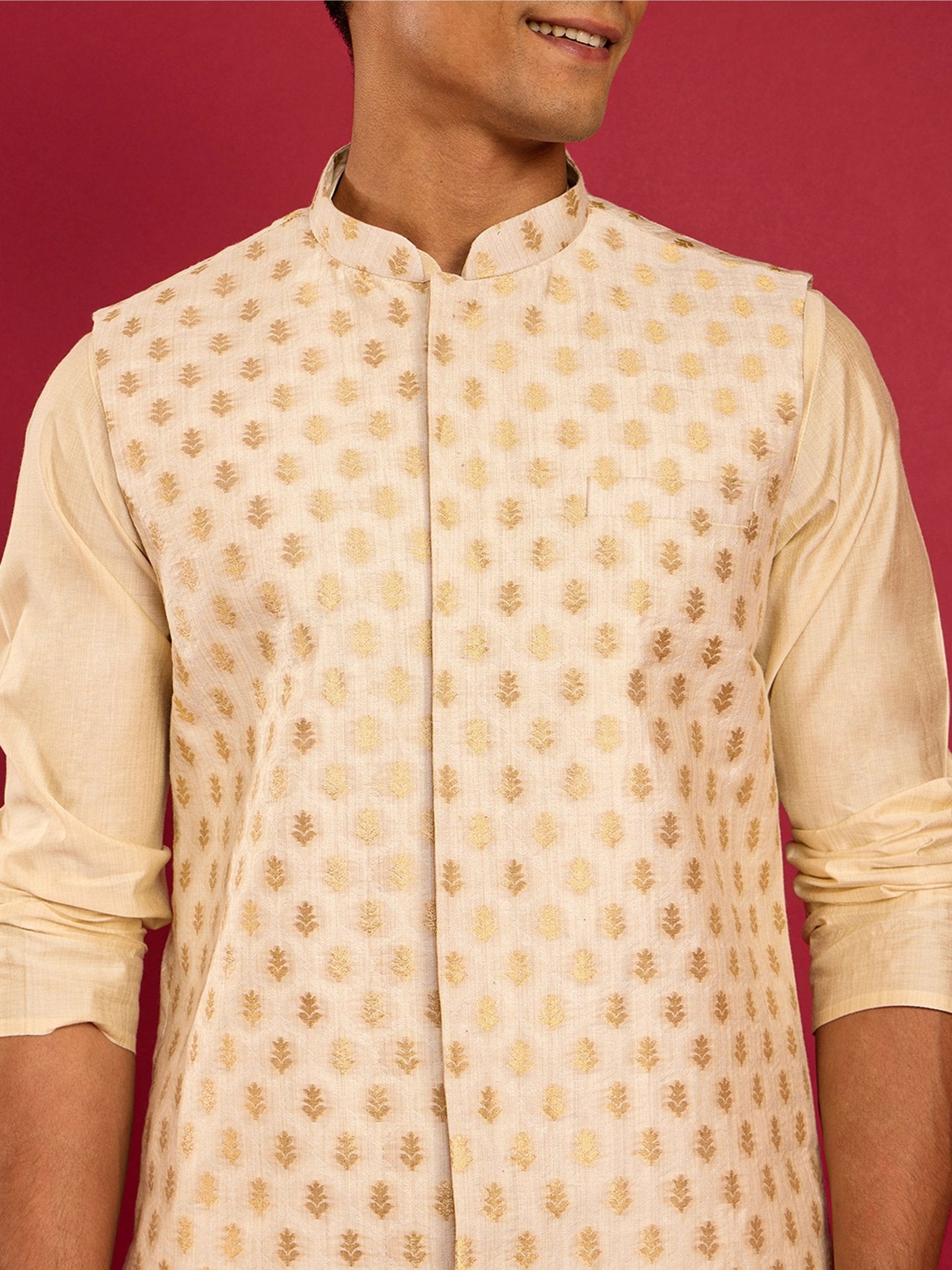 Men's Cream Silk Blend Nehru Jacket