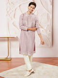 Men's Lavender Tissue Silk Zari Embroidered Kurta with Satin Pyjama Set