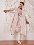 Men's Lavender Tissue Silk Zari Kurta with Satin Pyjama and Lace Dupatta Set