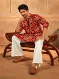 Men's Maroon Crepe Zari Embroidered Kurta Pyjama Set