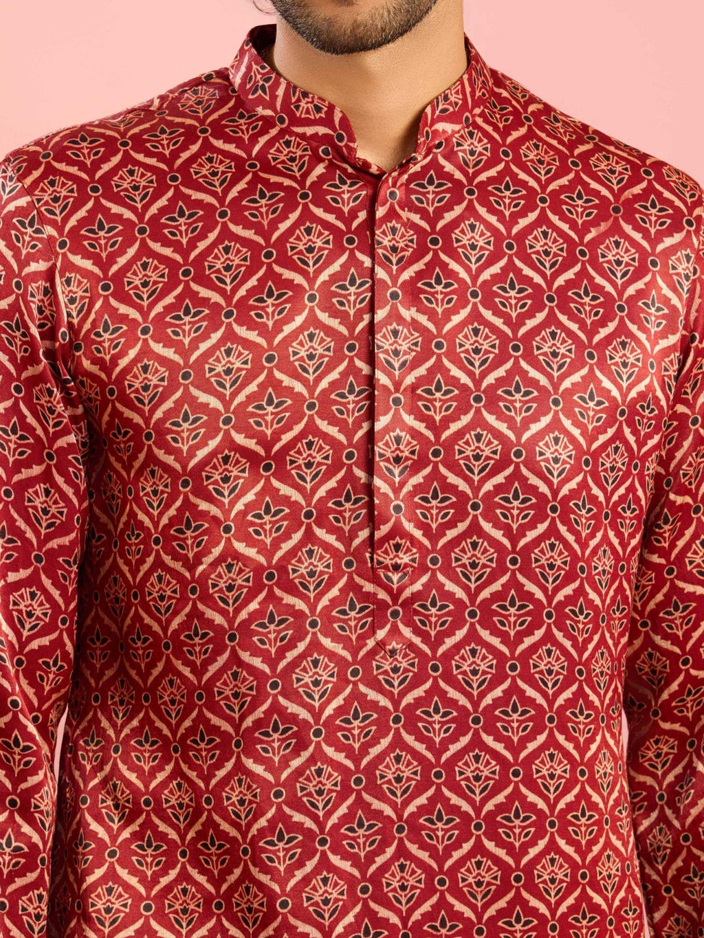 Men's Maroon Silk Blend Kurta