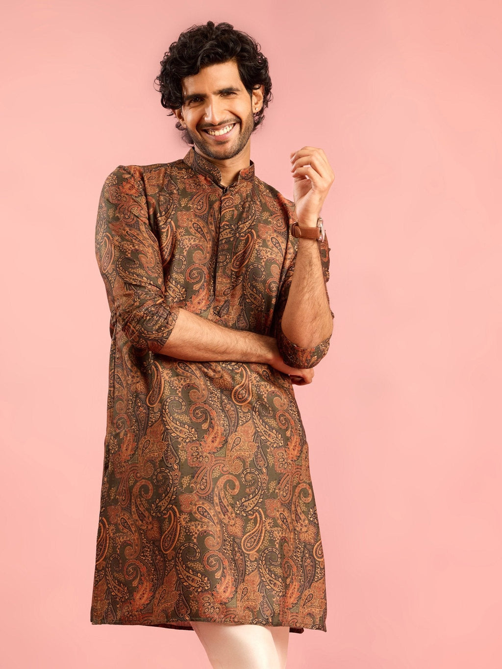 Men's Mehendi Green Cotton Blend Kurta