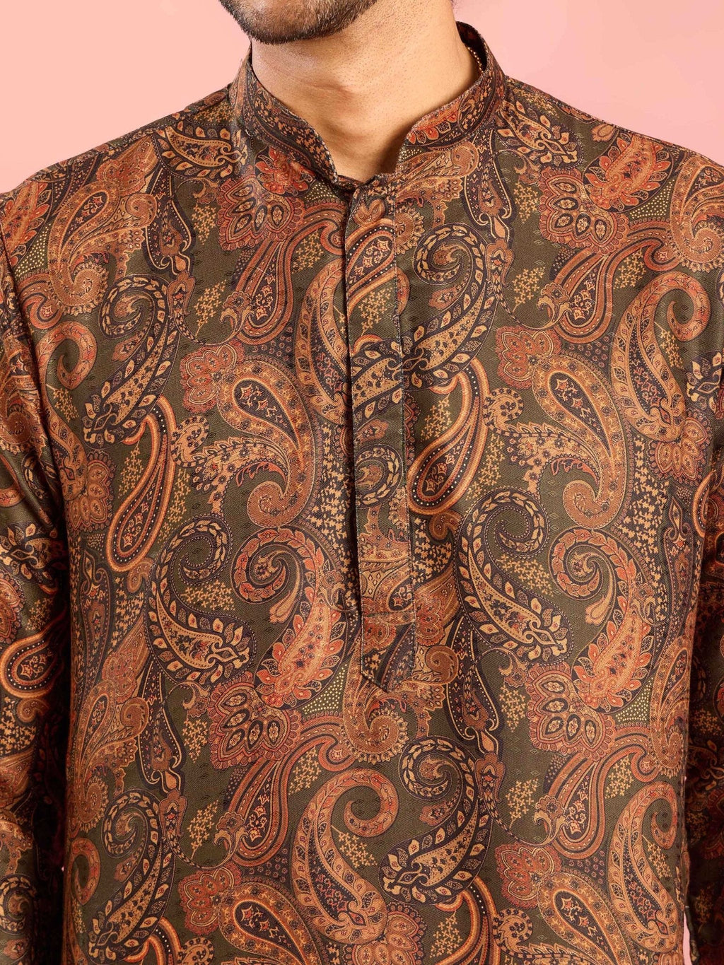 Men's Mehendi Green Cotton Blend Kurta