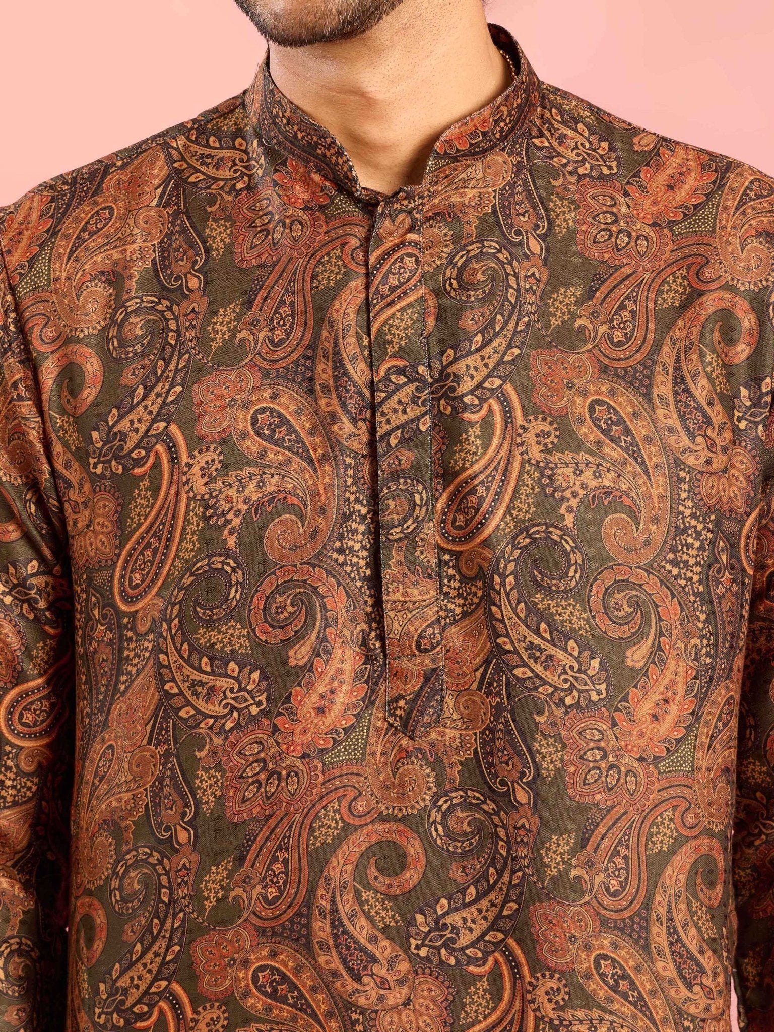 Men's Mehendi Green Cotton Blend Kurta