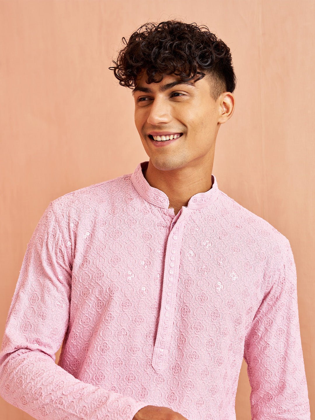 Men's Onion Rayon Chikankari Sequin Embroidered Kurta Pyjama Set