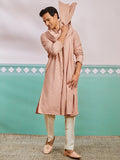Men's Peach Chikankari Rayon Kurta with Cream Pyjama & Peach Embroidered Dupatta