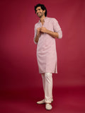 Men's Pink Faux Georgette Kurta with Cream Pyjama Set