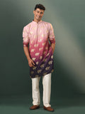 Men’s Pink Silk Blend Foil Elephant Print Kurta with Cream Pyjama Set