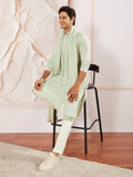 Men's Pista Green Rayon Kurta Pyjama Dupatta Set