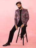 Men's Purple Velvet Paisley Digital Print Blazer & Black Straight Pant Co-ord Set