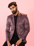 Men's Purple Velvet Paisley Digital Print Notch Collar Wedding Blazer